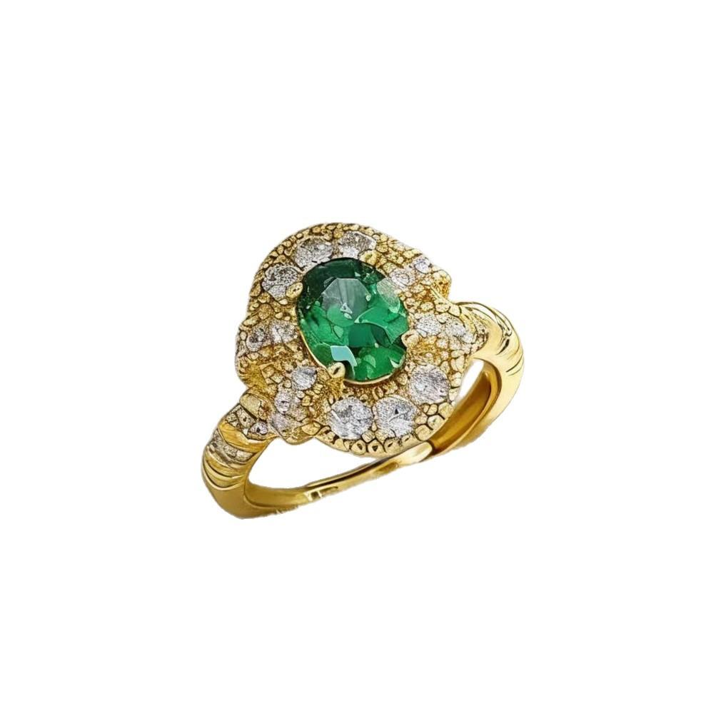 Retro Exquisite Court Style Inlaid with 6 * 8mm Oval Red Corundum Ring, Light Luxury and High-end Sense Versatile Cultivation Color Treasure