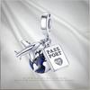 Charms 925 Silver Airplane Passport Earth Beads. Womens Original 925 Bracelets and Bangles DIY Jewelry Pendant Gift