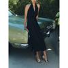 Za2024 Summer New Product Women's Clothes Sexy Open Back Hanging Collar Midi Skirt Dress Black Dress 4786011 800