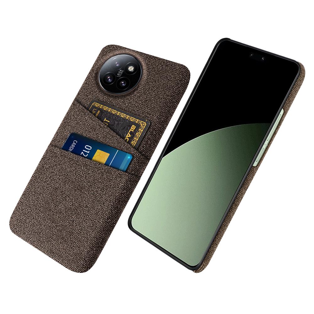 

For Xiaomi Civi 4 Pro 5G/14 Civi 5G Case Dual Card Slots Cloth Texture Hard PC Phone Cover Brown