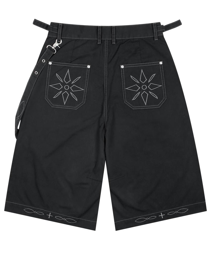 XTONZ Xp285 Western Chain Bermuda Cotton Pants (Black)