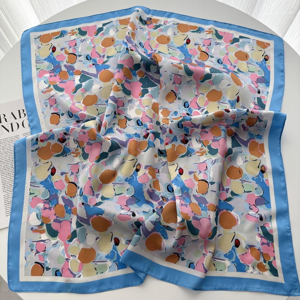 Luxury Women Soft Satin Hair Scarves Fashion Print Square Headscarf 70cm Professional Designer Scarf Headband