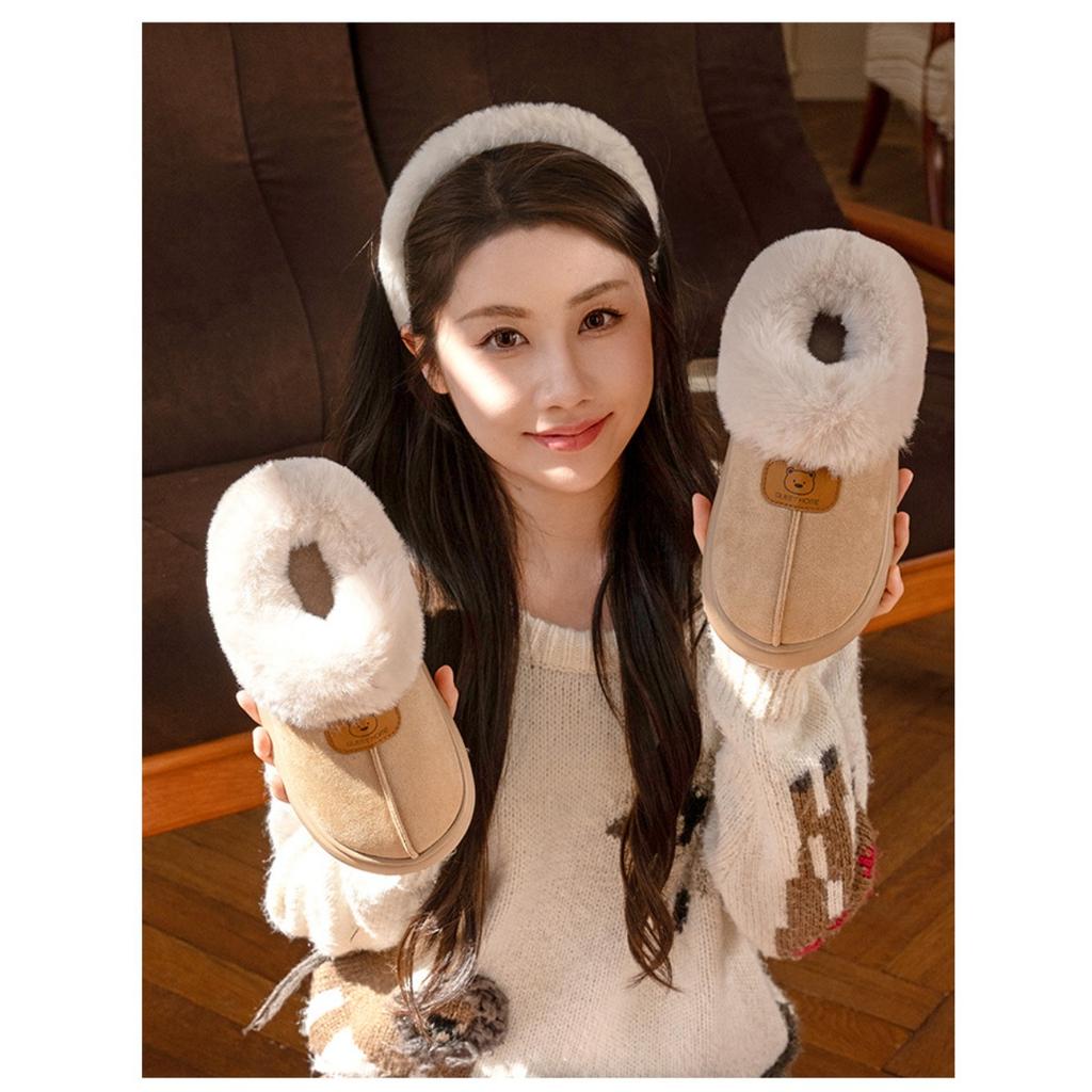 Bag Heel Cotton Shoes for Women In Autumn and Winter, Warm Home, Thick Soled Plush Cotton Slippers for Women Wearing Snow Boots