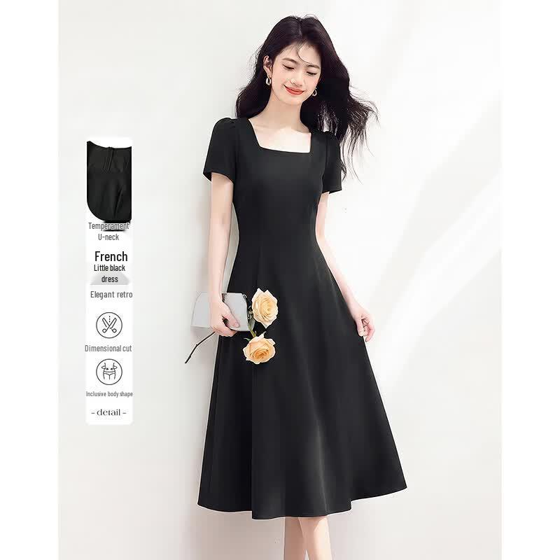 Elegant French Style Short Sleeve Midi Dress S