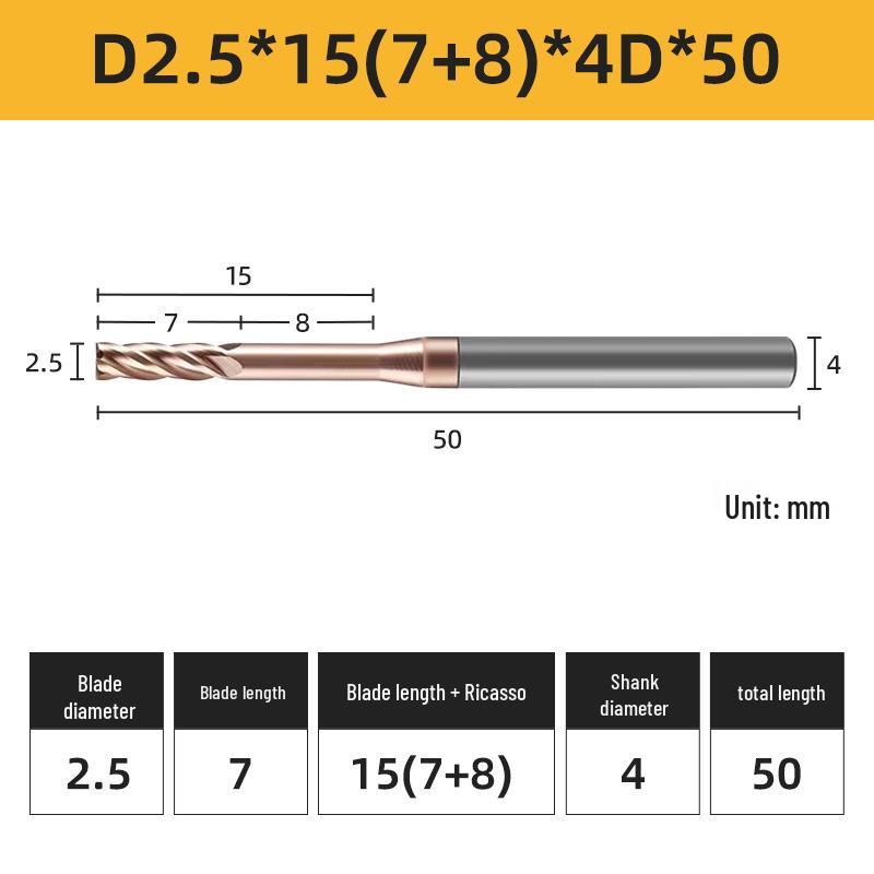 55° 4-Flute Carbide Coated Steel Flat-Bottom Deep-Groove CNC Milling Cutter with Blade Length and Clearance Combo