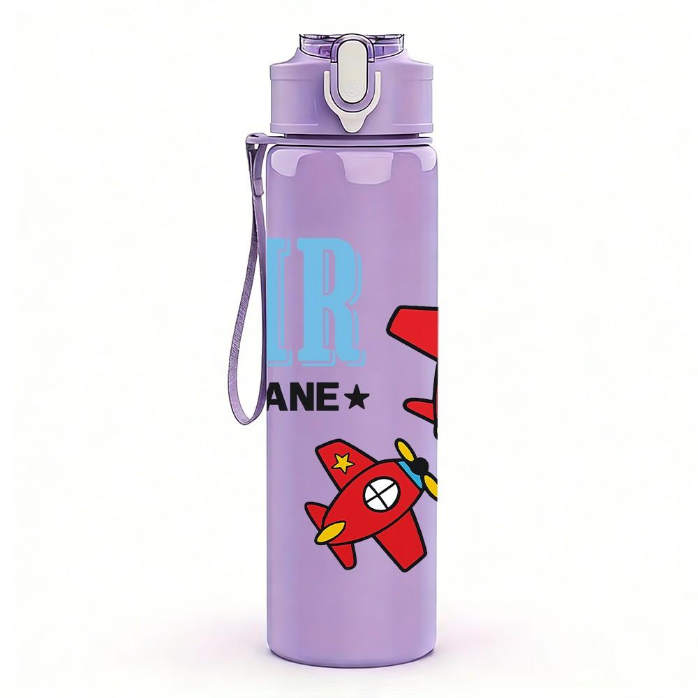 1PC Air Plane Toy Kid Cartoon Pattern 750ml Color Plastic Sports Water Bottle Leakproof Flip Straw Lid Suitable for Sports Office Home Use