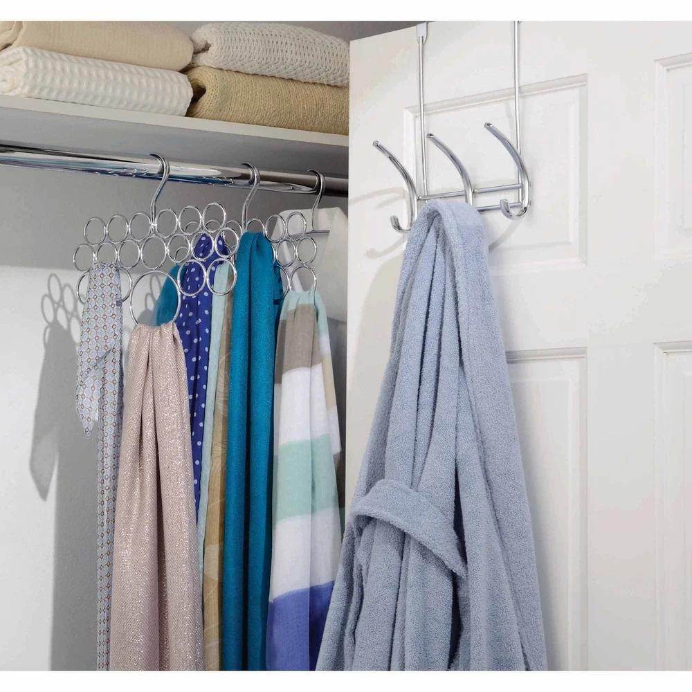 Stainless Steel Scarf Hanger 18 Loop Over Rod Tie Belt Organizer Closet Storage Solution Snag-Free Accessory Holder