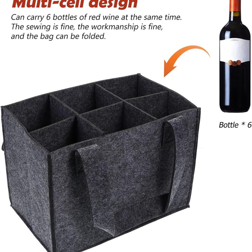 Red Wine Tote Bag with Six Compartments - Non-woven Felt Fabric