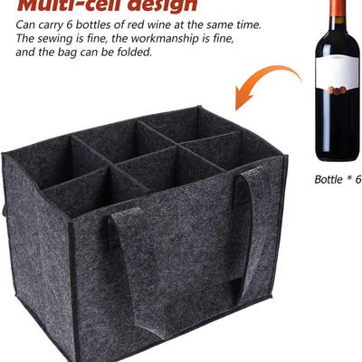 Red Wine Tote Bag with Six Compartments - Non-woven Felt Fabric