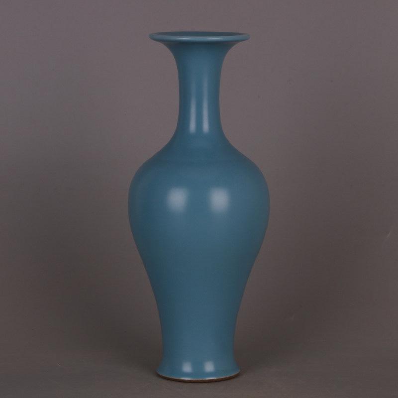 Peacock Blue Glazed Yongzheng Vase: Antique Imitation of Qing Dynasty Classical Ornament, Cultural Relic Porcelain.
