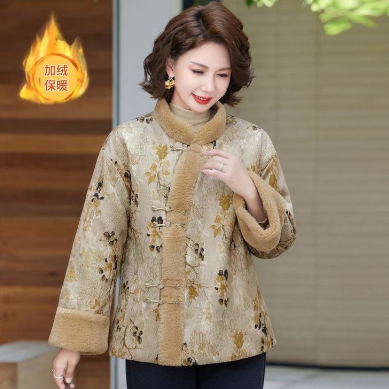 Winter new retro velvet padded jacket, disc buckle thickened warm women's padded jacket