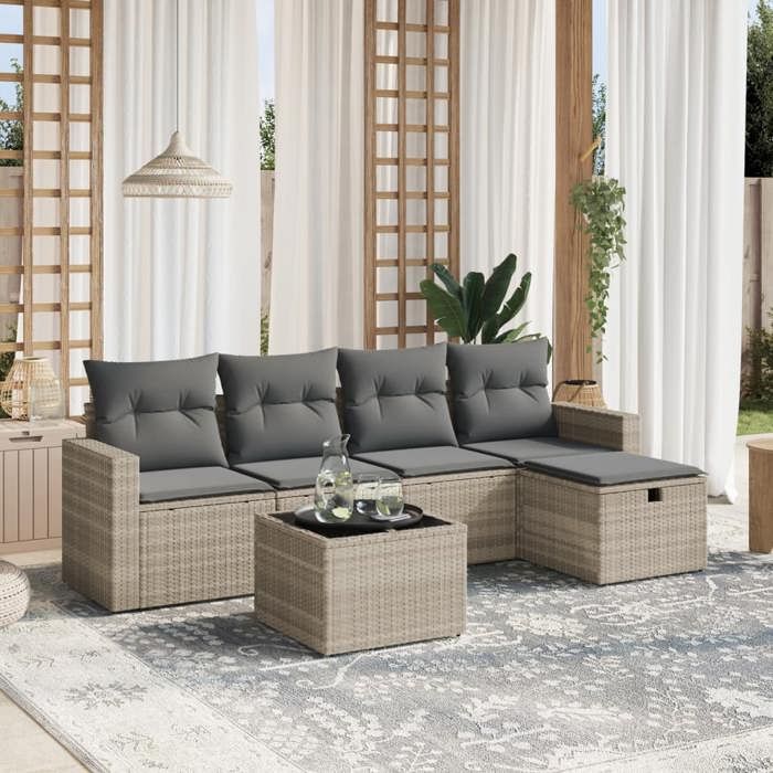 VidaXL Garden Lounge Set with Cushions 6 Pcs, Patio Sofas, Patio Furniture Set, Outdoor Furniture, Grey 3263478