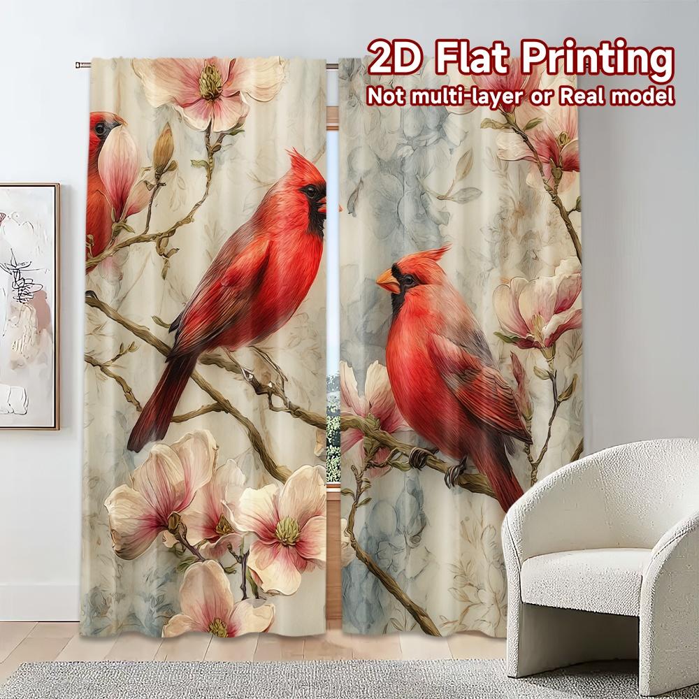 2D Flat Printing,JIT 2pcs, Curtains (Without Rod) Cardinal Blossoms Contemporary Chic Curtains Yarn Curtains Versatile All