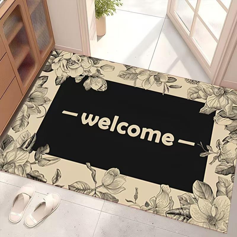 American Style High-End Light Luxury Floral Flannel Floor Mat Home Entrance Door Mat Kitchen Door Mat Anti Slip Foot Mats