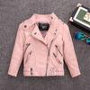 Girls Spring and Autumn PU Leather Jacket Middle and Large Children Solid Color Zipper Jacket