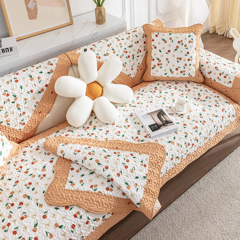 Fresh and Versatile All Season Small Floral Fabric, Pure Cotton Sofa Cushion, Anti Slip Seat Cushion, All Cotton Sofa Seat Cushion Towel