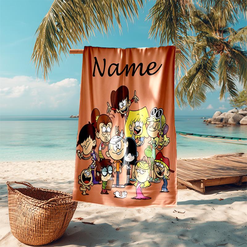 Personalized customized proof beach towel with The Loud House pattern - soft, absorbent,quick-drying,perfect swimming,camping&bathing