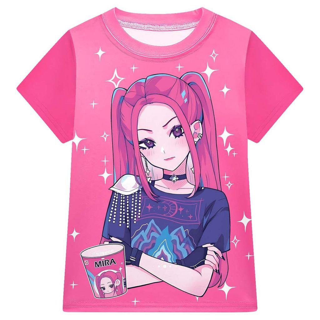 Kinder Mädchen Anime Cartoon POP Sängerin Rumi Zoey Mira Bedruckt Lässig Kurzarm T-Shirt Shorts Hosen Pyjama Nachtwäsche Sets