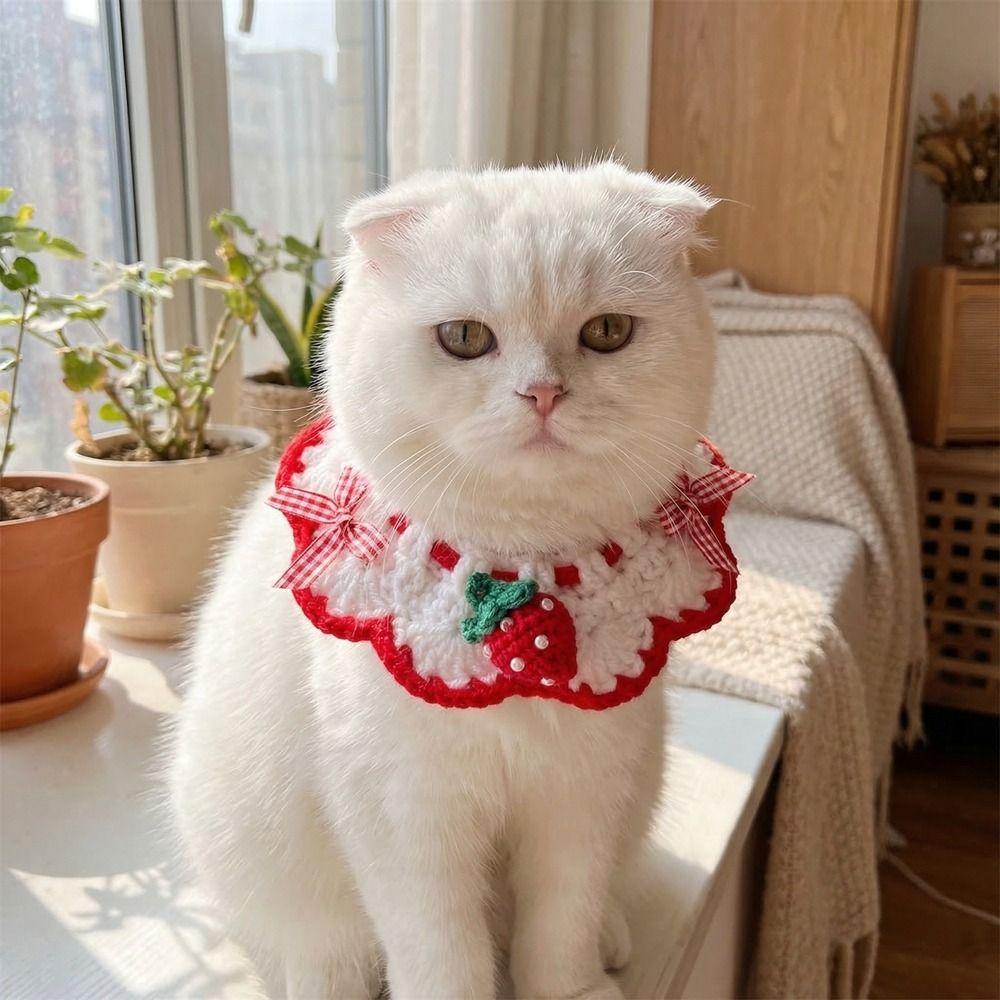 Sweet Flower Pet Scarf Bib Adjustable Cat Woven Bib Cute Pet Cat Necklaces  Photo Shoots