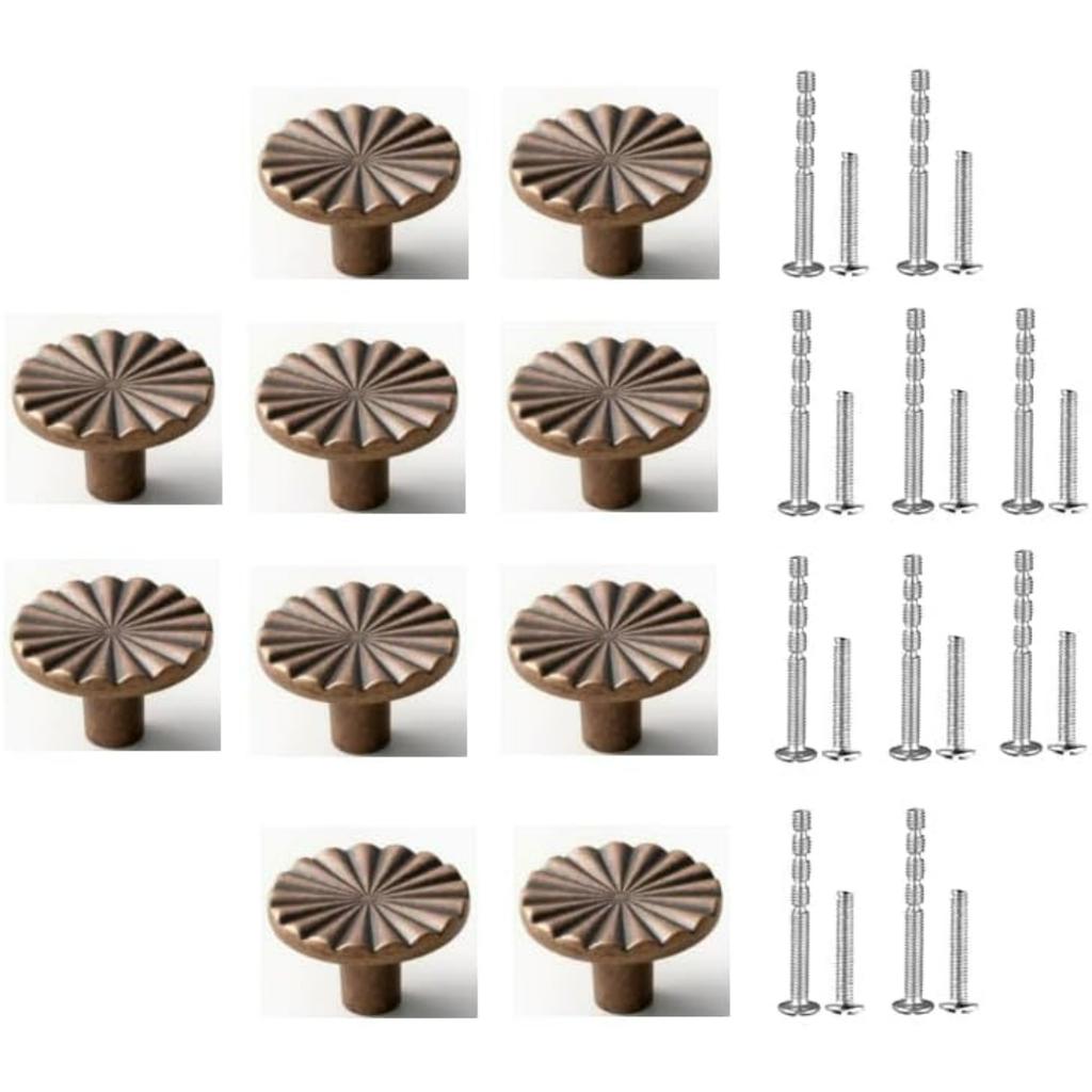10 Pack Gold Cabinet Knobs, Zinc Alloy Drawer Knobs Kitchen, Retro Brushed Dresser Knobs Round Hardware Handles Knobs for Kitchen Bathroom Cupboard.
