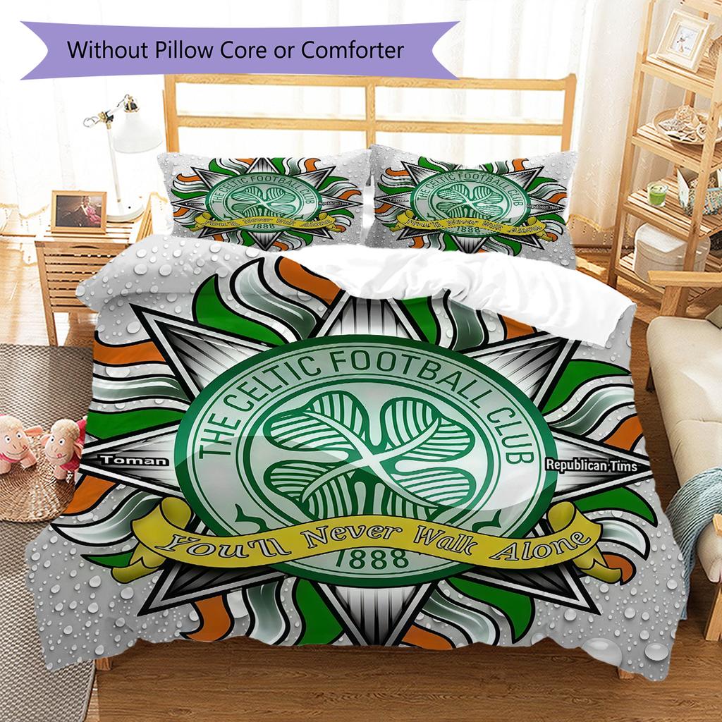 Celtic Football Club Bedding Quilt Set Quilt Cover Pillowcase Home Decoration Birthday Gift (1 * Duvet Cover + 2 * Pillowcase, Without Core)