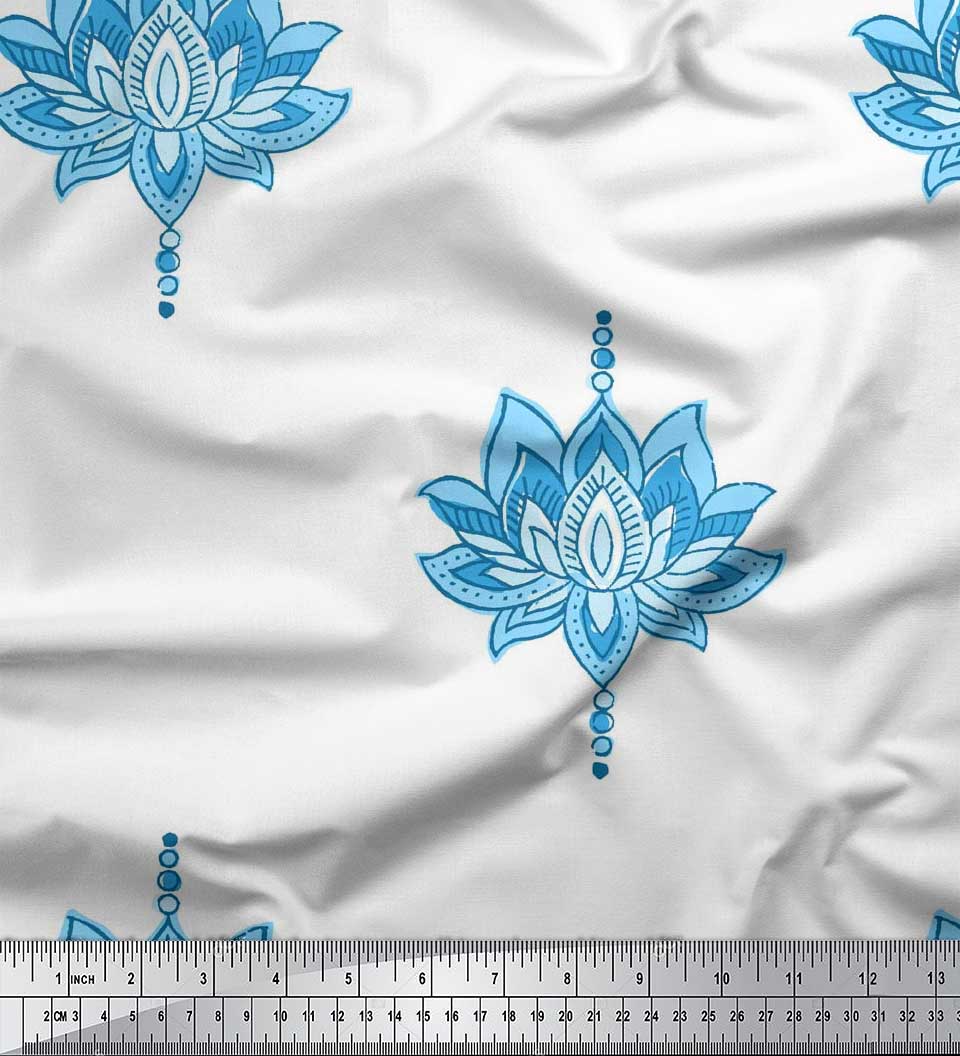 

Тканина для рукоділля Soimoi Blue Rayon Dot & Lotus Block Printed у дворі 42 дюйми 42 Inch Wide - Viscose Chiffon середній синього кольору