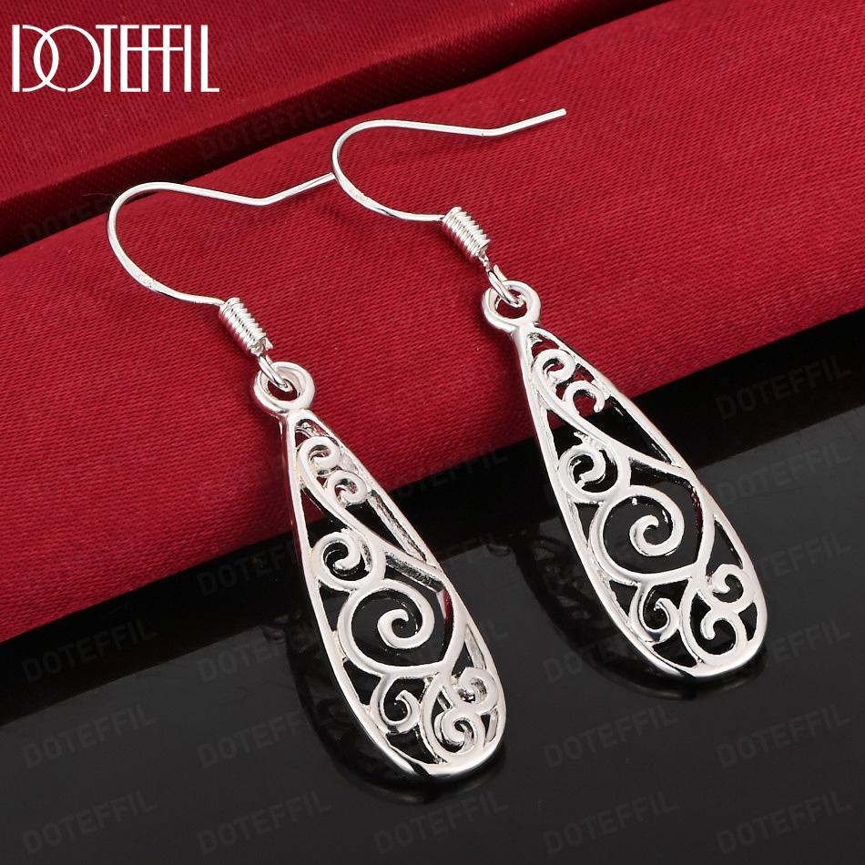 925 Sterling Silver Openwork Pattern Pendant Earrings - Beautiful Gift Jewelry