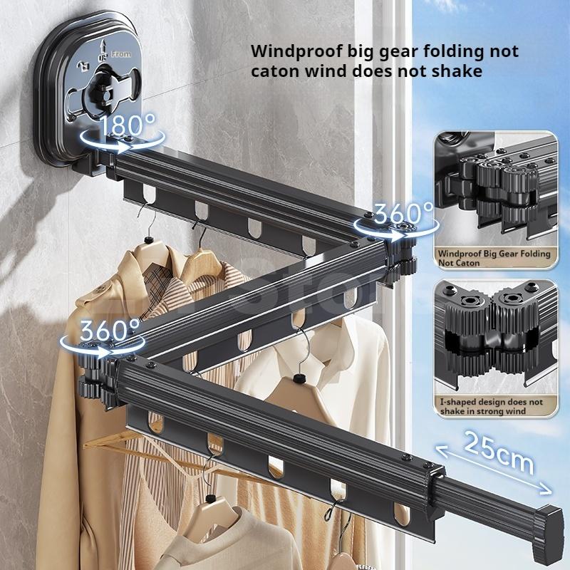 LH 1 Pc Retractable Clothes Drying Rack Foldable Suction Cup Wall Mounted Clothing Drying Hanger for Bedroom Living Room