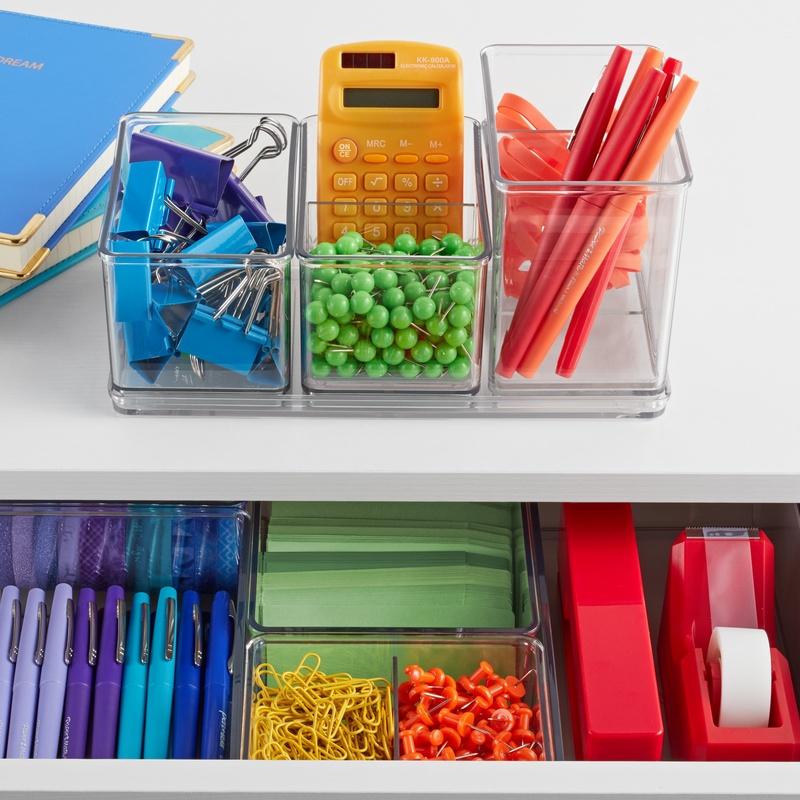 4 Piece Office Desktop Organizer Storage System Clear Plastic Desk Accessories Modular Design Office Home School Use