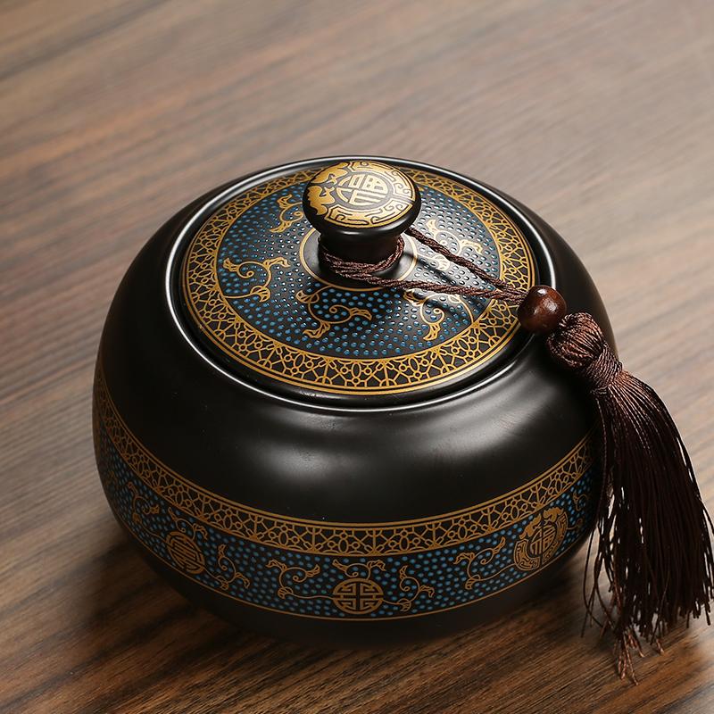 Classical Ceramic Tea Pot with Lid Sealed Pot Household Candy Snack Nut Coffee Bean Storage Tank Moisture-proof Food Container
