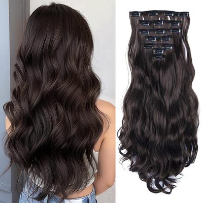 Synthetische Lange Wellige Clip-In Haarverlängerungen Ganzer Kopf Dick Weich Clip-In Haarteile Tägliches Tragen