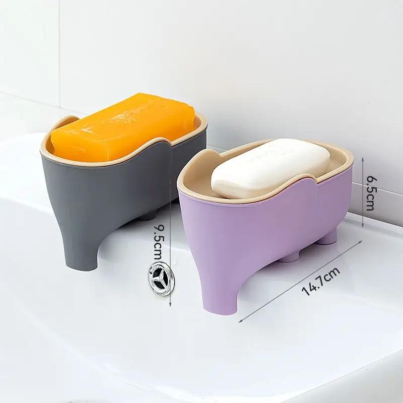 Soap Box NEW Double Layer Creative Cute Elephant Bathroom Accessories Home Decorative Children Students Waterproof Drain Rack