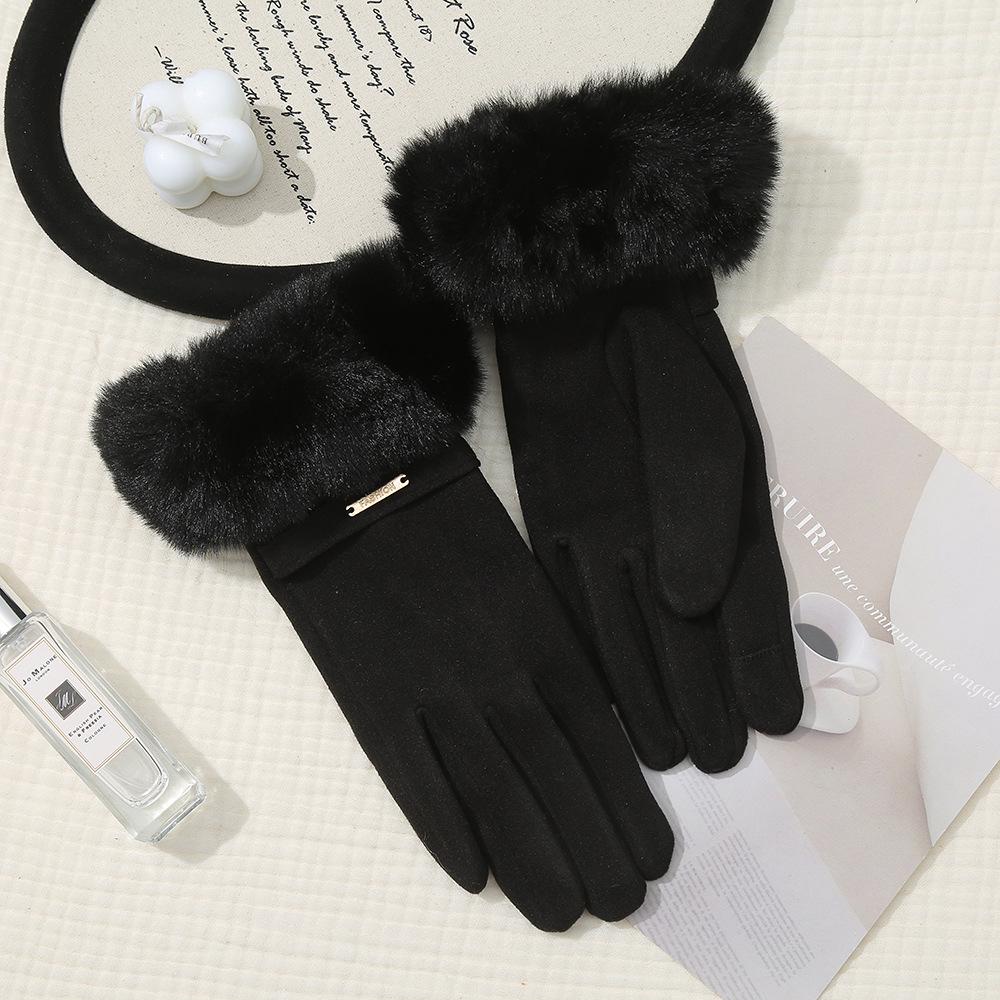 Women's Winter Sheepskin Touchscreen Gloves - Thick, Windproof, Cold-Proof, Fur-Lined for Cycling and Outdoor Warmth