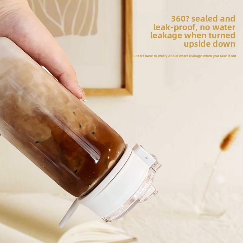 Summer high-appearance plastic cup, portable anti-drop water cup, simple student cup, children's water bottle with strap, ins style