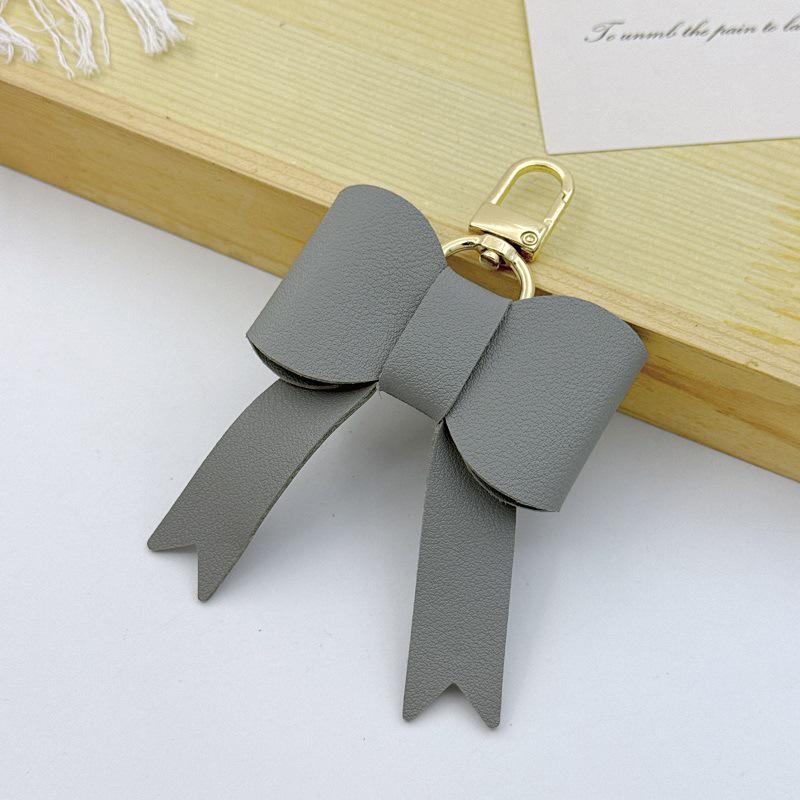 In-Stock Bow Bag Charm Cute Leather Keychain Pendant Bowknot светло-серый