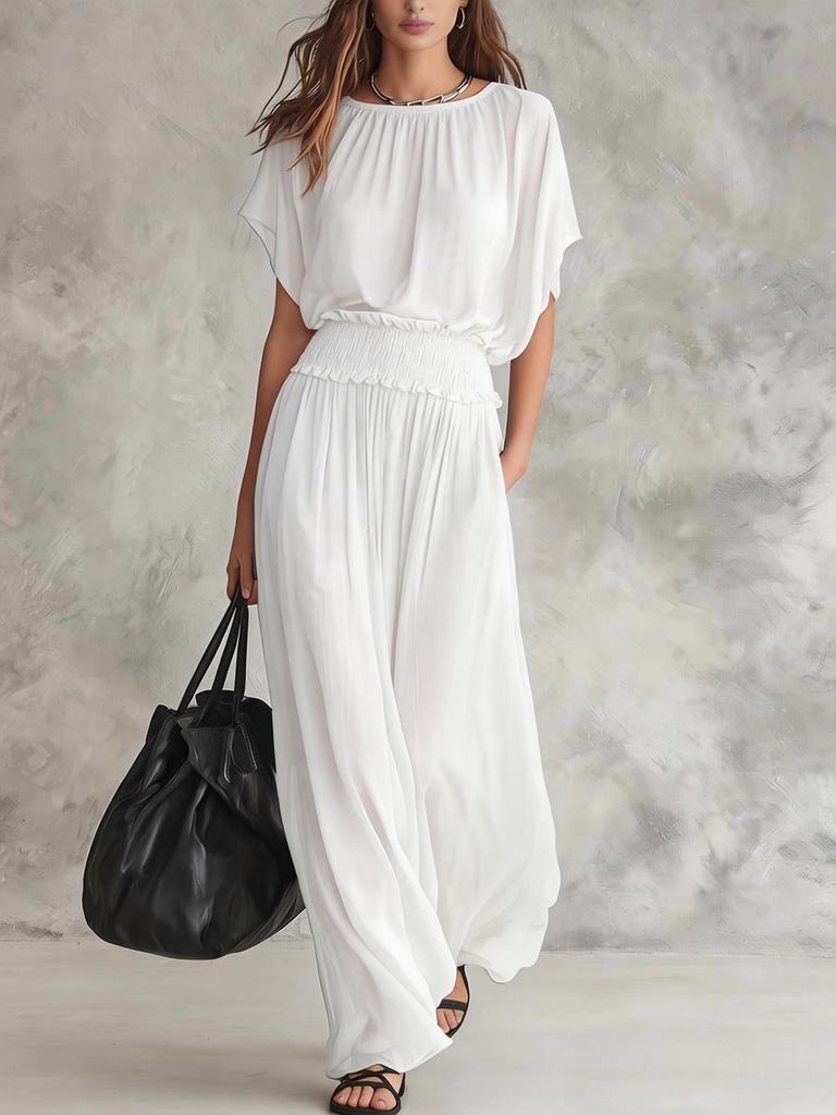 2026 new summer European and American chiffon waist collection elegant exquisite long dress