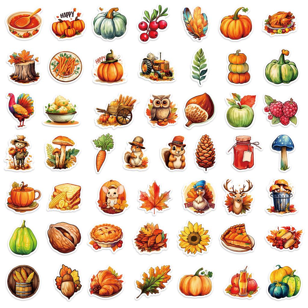 100 Thanksgiving Waterproof Stickers PP Material Waterproof No Repeatable Stickers DIY Water Cup Luggage Skateboard Refrigerator