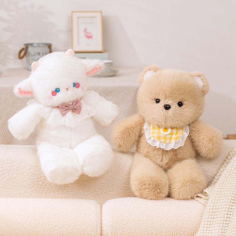 Zaino peluche Duo Gatto e Pecora che Corrono con Bambole Orso e Ape