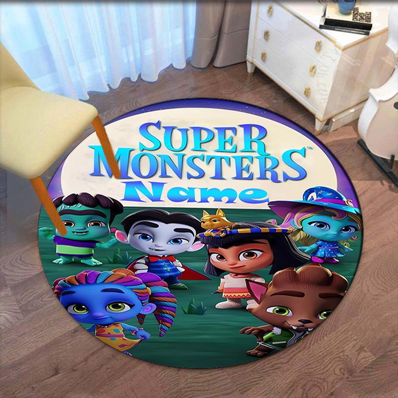 Custom Name Super Monsters Printed Round Rug Carpet Chair Rug Area Rug Entryway Doormats,for Office Chair Living Room Bedroom Kitchen Room.