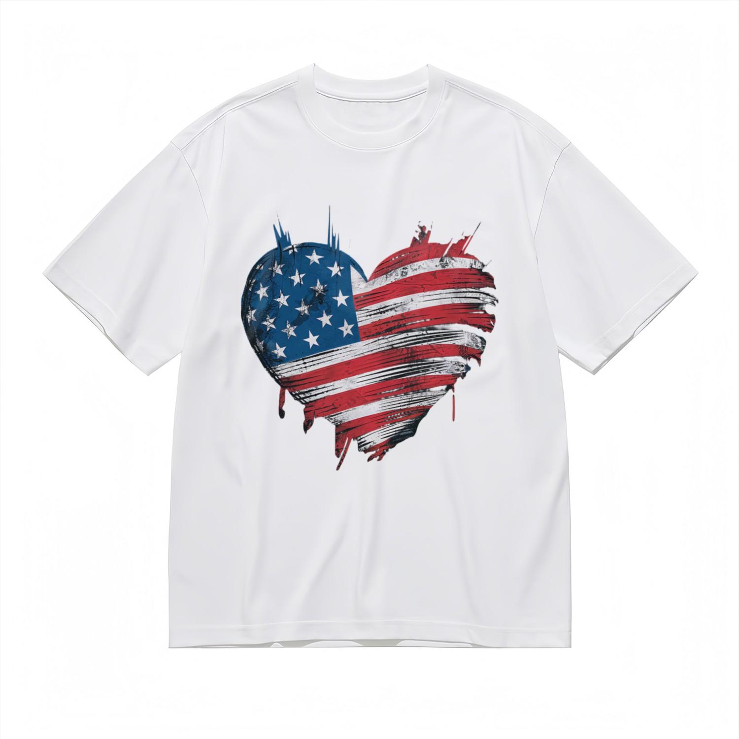 Women s Fashion Comfortable Classic T-Shirt Mens Womens Tees Top American Flag Heart Design Tee XL