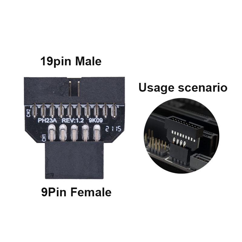 Motherboard USB 9Pin to 19Pin Interface Header Splitter Extension Cable Adapter 20Pin to 9Pin USB HUB USB 2.0 Connector for PC