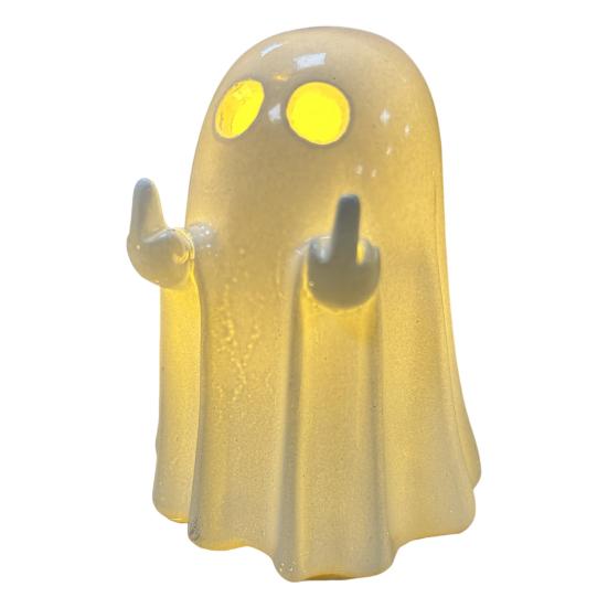Pryskyřičná svítící dekorace duch pro Halloween Malá bílá figurka ducha Roztomilá svítící soška ducha pro domácí stolní patrovou podnosovou dekoraci