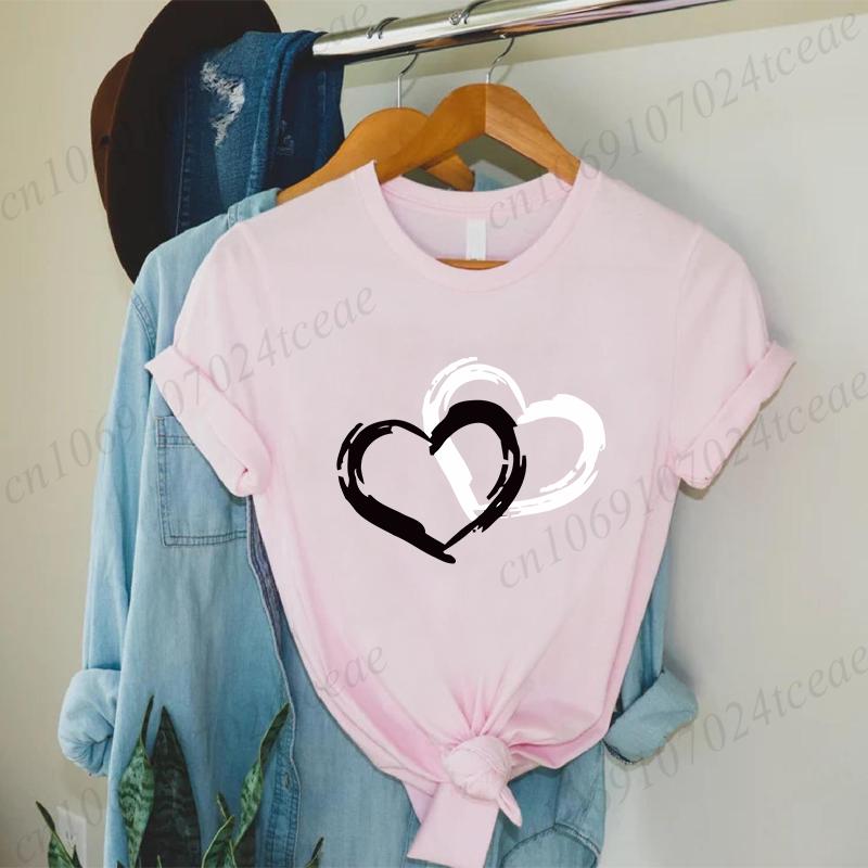 Unisex Fashion TShirts O Neck Short Sleeve TShirt Casual Unisex Red Clothing Love Heart Print TShirt for Valentines Day Gifts