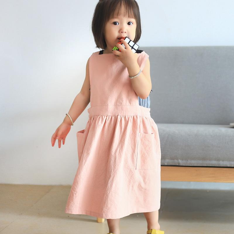 

Хлопковый детский фартук, фартуки для рисования для детей, фартуки для выпечки, кухни, цветочные детские фартуки, нагрудники без рукавов для столовой, халат с рисунком розовый