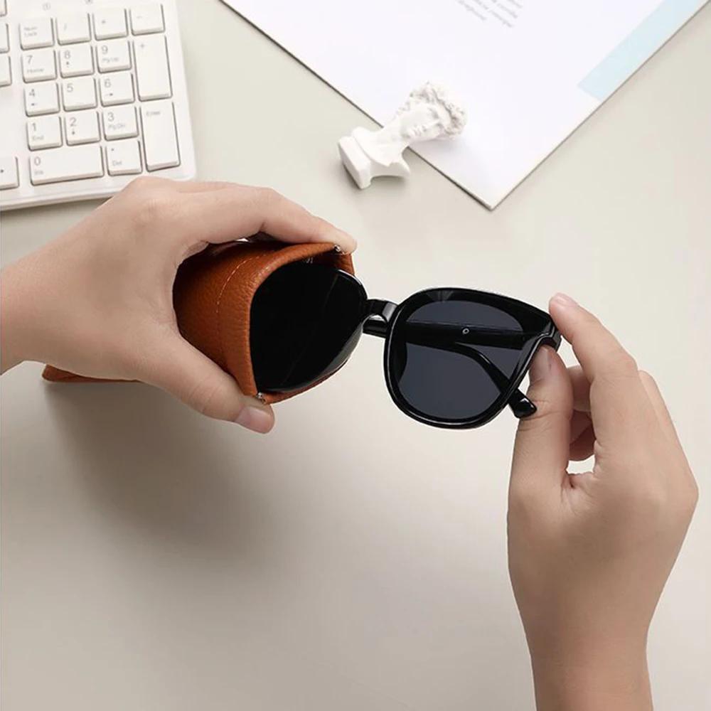 Glasses Case Women's PU Leather Glasses Storage Bag Automatic Closed Cover Soft Eyewear Pouch Data Cable Organiser 2025