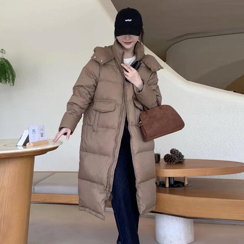 Long knee down jacket women's 2025 winter new fashion hooded sweet big pocket warm small coat