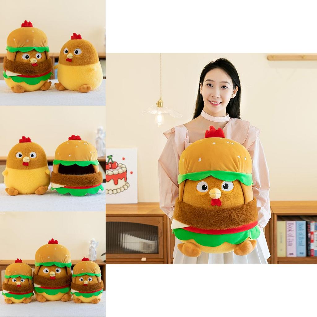 Adorable Hamburger Chicken Plush Toy Cute Yellow Chicken Doll With Soft Filling