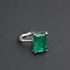 Rectangular Green Emerald Ring, 925 Sterling Silver Jewelry, Minimalist Statement Ring for Women
