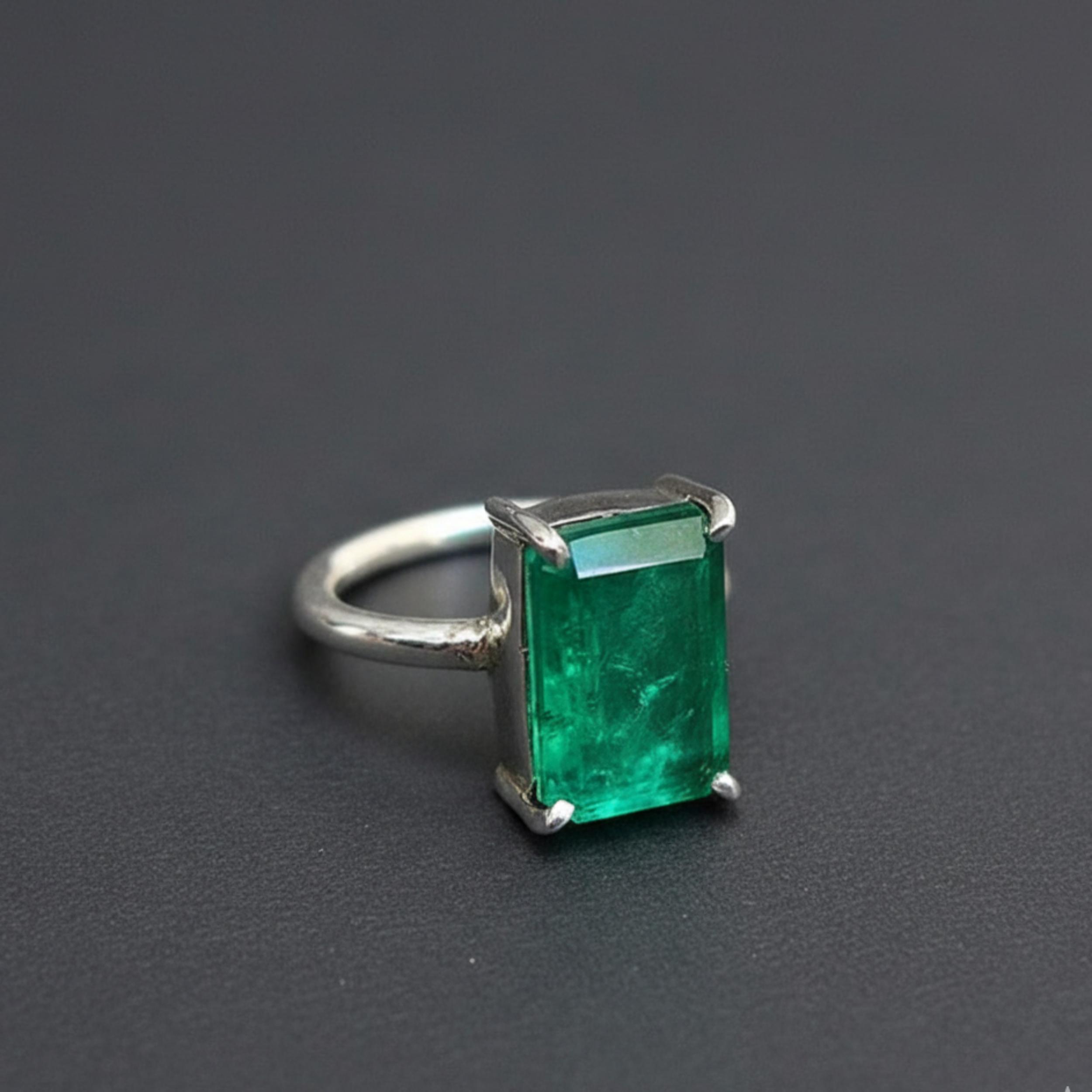 

Rectangular Green Emerald Ring, 925 Sterling Silver Jewelry, Minimalist Statement Ring for Women 12 срібний