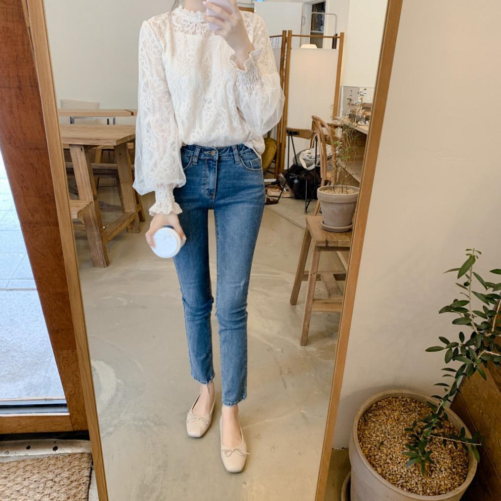 Loose Long Sleeved Mesh Lantern Sleeves Lace Women's Blouses & Shirts